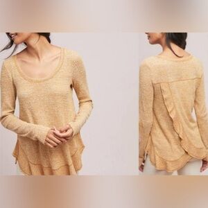 SATURDAY SUNDAY Light Golden Ruffle-Hem Knit Top